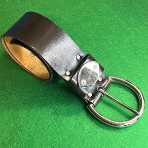 GILLES HERVE BLACK  SILVER BUCKLE  WIDE LEATHER BELT MADE IN  FRANCE SZ 80- 32